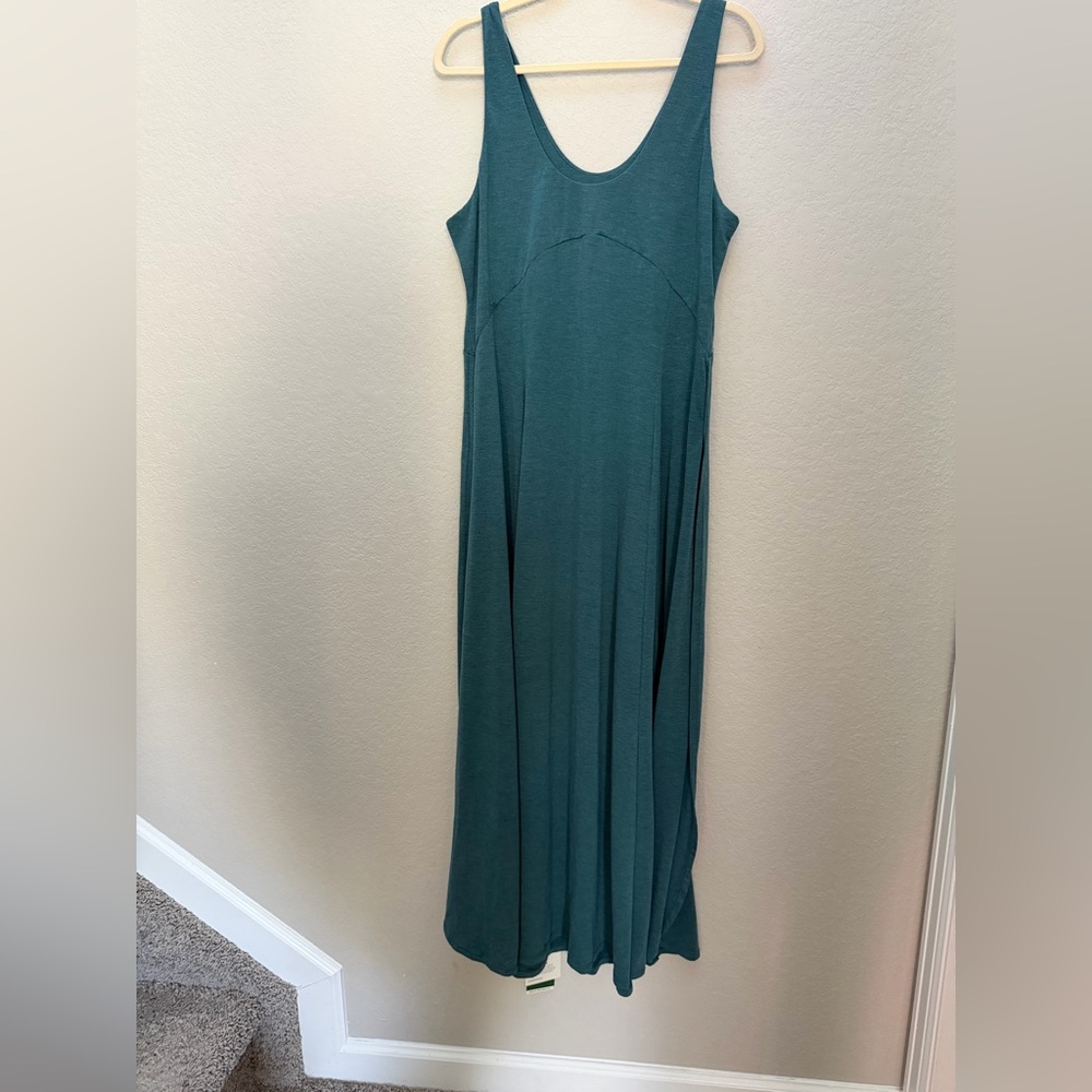 Halara U Neck Flowy Maxi Casual Tank Dress Size L NWT Stone Green Floral Yarn - Picture 8 of 11